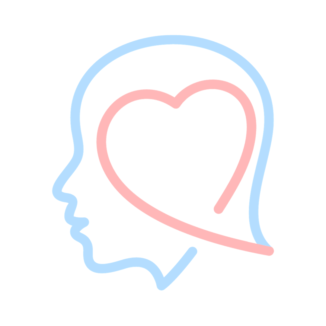 CARE Unit Logo. A blue outline of a head with a pink outline of a heart inside the head.