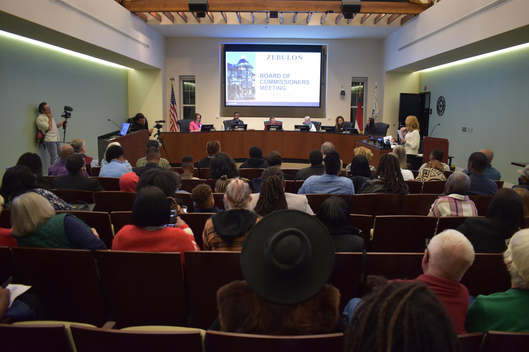 Citizens gathered for a Zebulon Board of Commissioners Meeting.