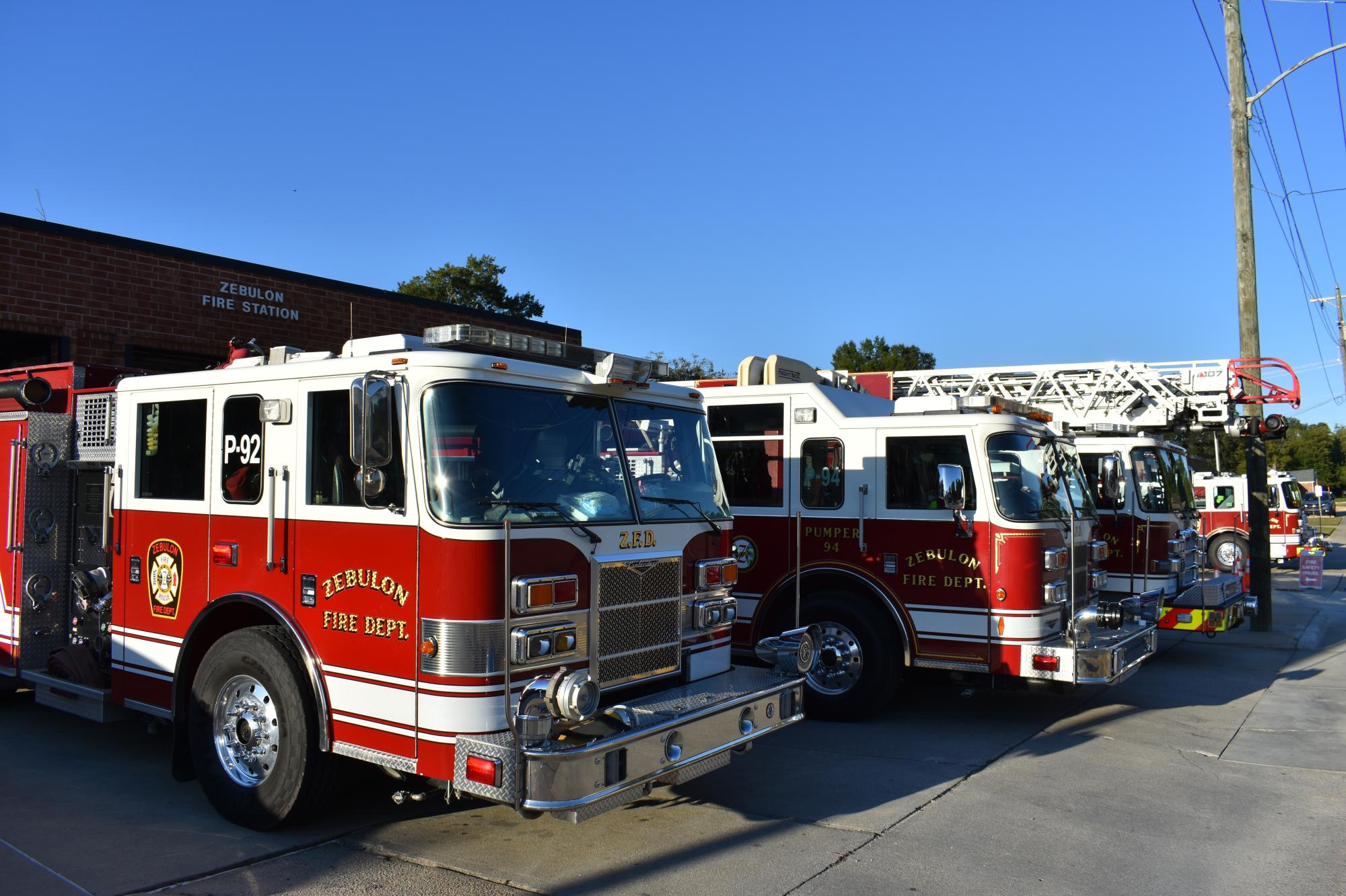 Fire engines outside of the Zebulon Fire Station.